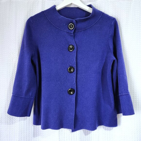 Anne Klein Sweater Cardigan Women's Size PS Purple 3/4 Bell Sleeve Button Up - Picture 1 of 10